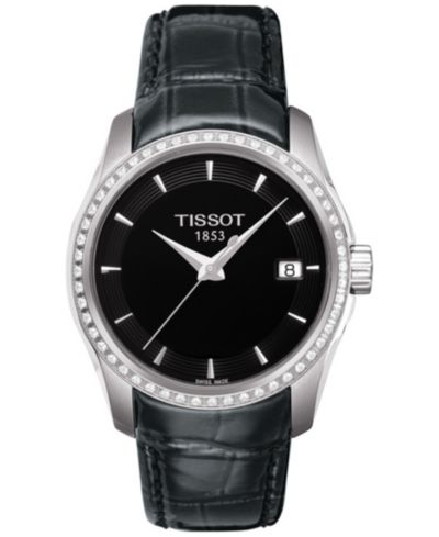 Часы Tissot Swiss Couturier Diamond (1/3 ct. t.w.) Black Leather Strap 32mm
