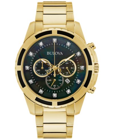 Bulova Men's Chronograph Diamond (1/20 ct. t.w.) Gold-Tone Stainless Steel Bracelet Watch 44mm