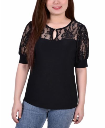 Женский топ NY Collection Petite с пышными рукавами и кружевом