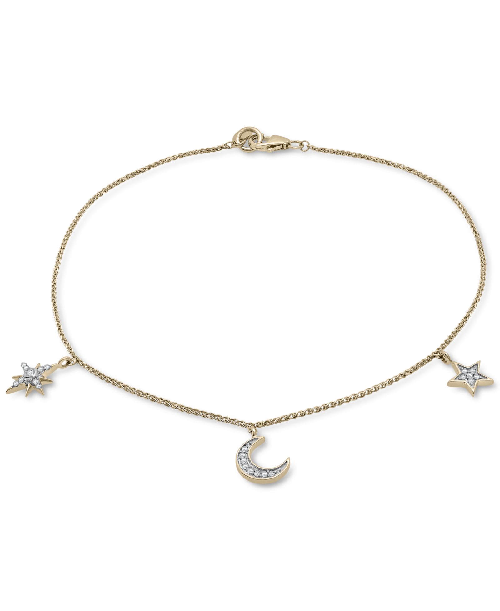 Wrapped™ Diamond Moon & Stars Charm Ankle Bracelet (1/10 ct. t.w.) in 10k Gold, Created for Macy's