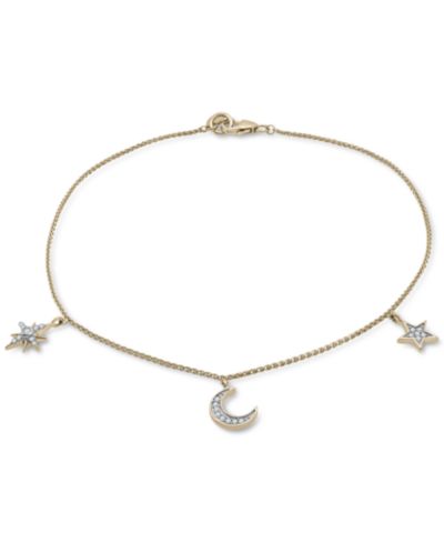 Wrapped™ Diamond Moon & Stars Charm Ankle Bracelet (1/10 ct. t.w.) in 10k Gold, Created for Macy's