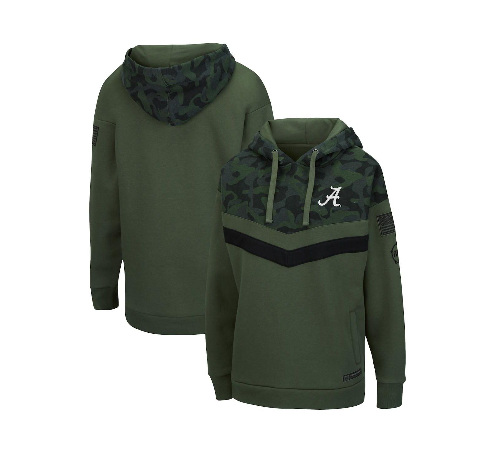 Women's Colosseum Olive, Camo Alabama Crimson Tide OHT Military-Inspired Appreciation Extraction Chevron Pullover Hoodie