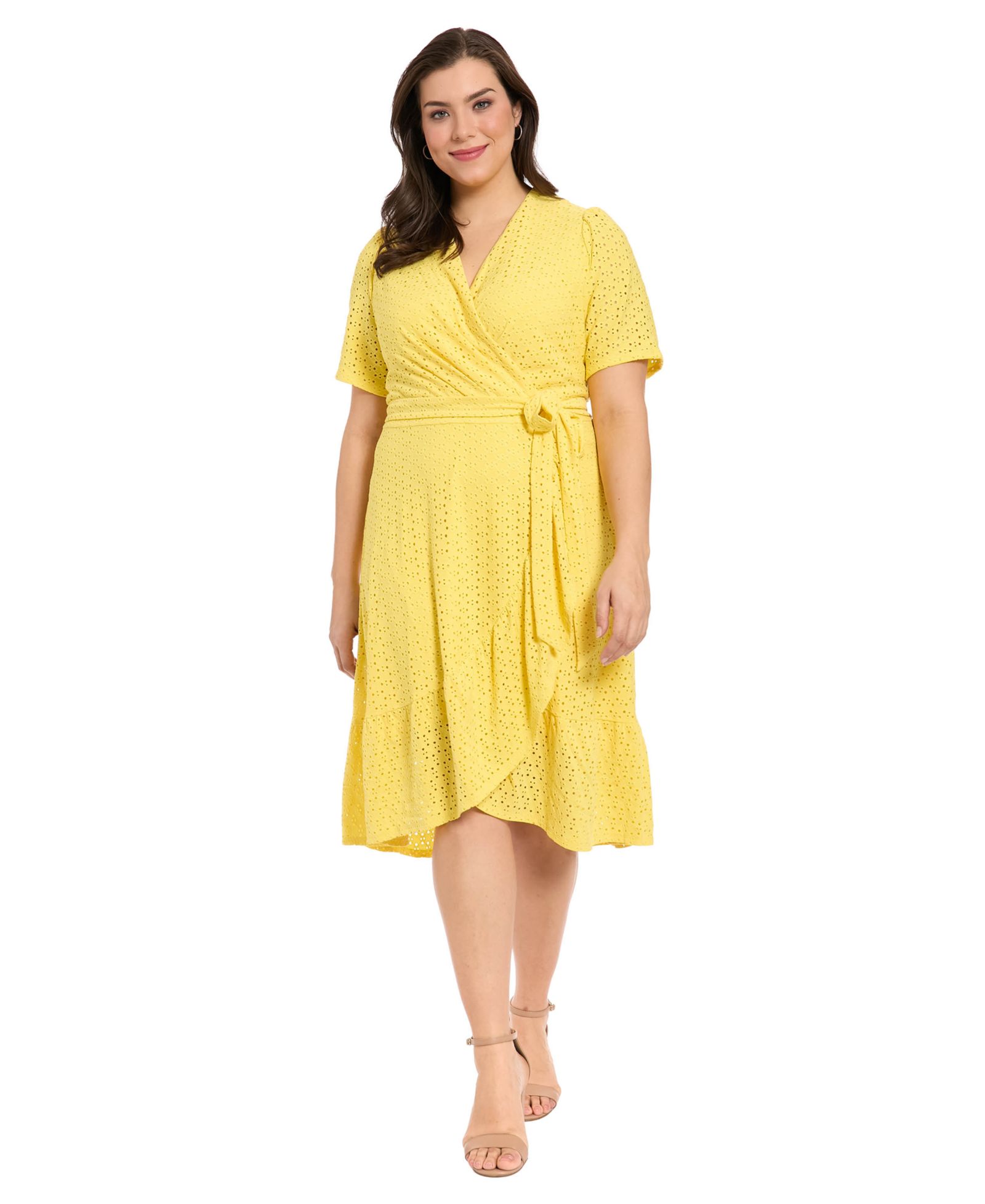London Times Plus Size Eyelet Wrap Dress