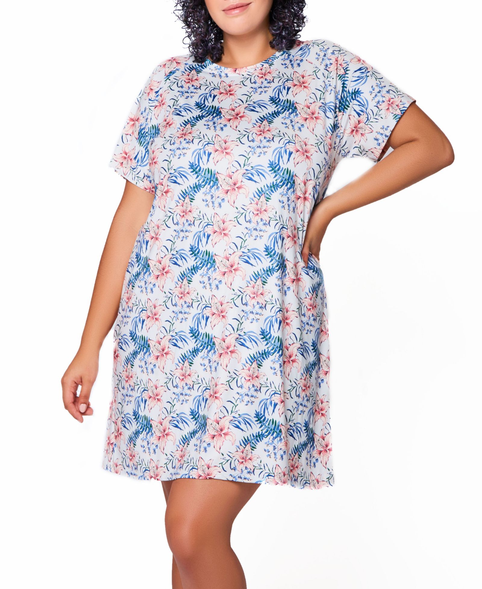iCollection Plus Size ультрамягкое цветочное платье для отдыха с коротким рукавом