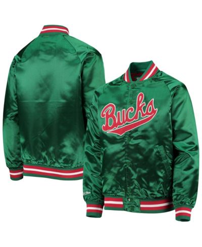 Big Boys Mitchell & Ness Green Milwaukee Bucks Hardwood Classics Satin Raglan Full-Snap Jacket