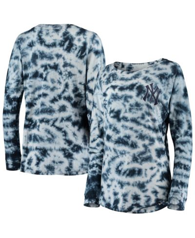 Женская темно-синяя футболка с длинным рукавом New Era New York Yankees Tie-Dye