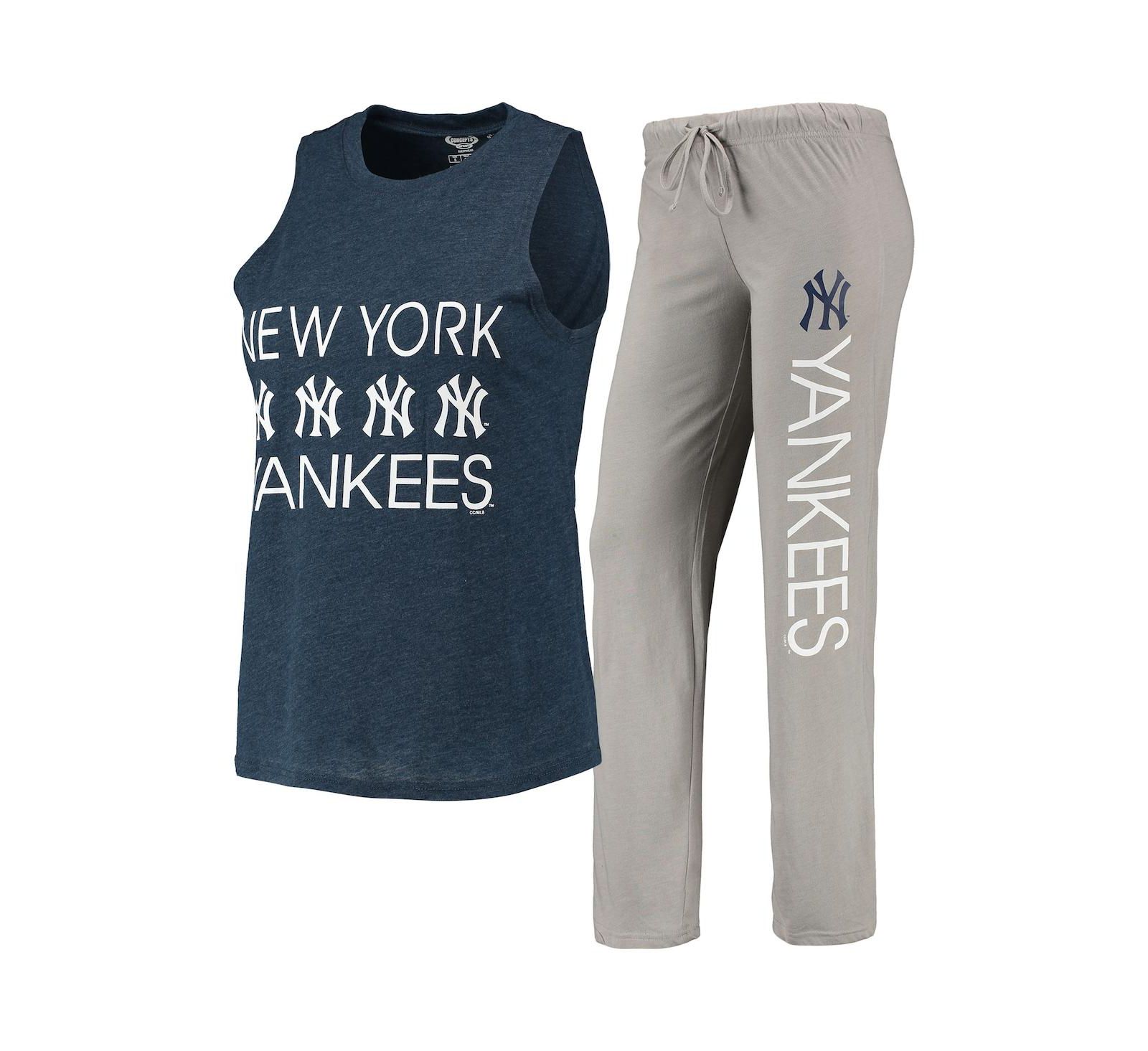Women's Concepts Sport Gray, Navy New York Yankees Meter Muscle Tank Top and Pants Sleep Set