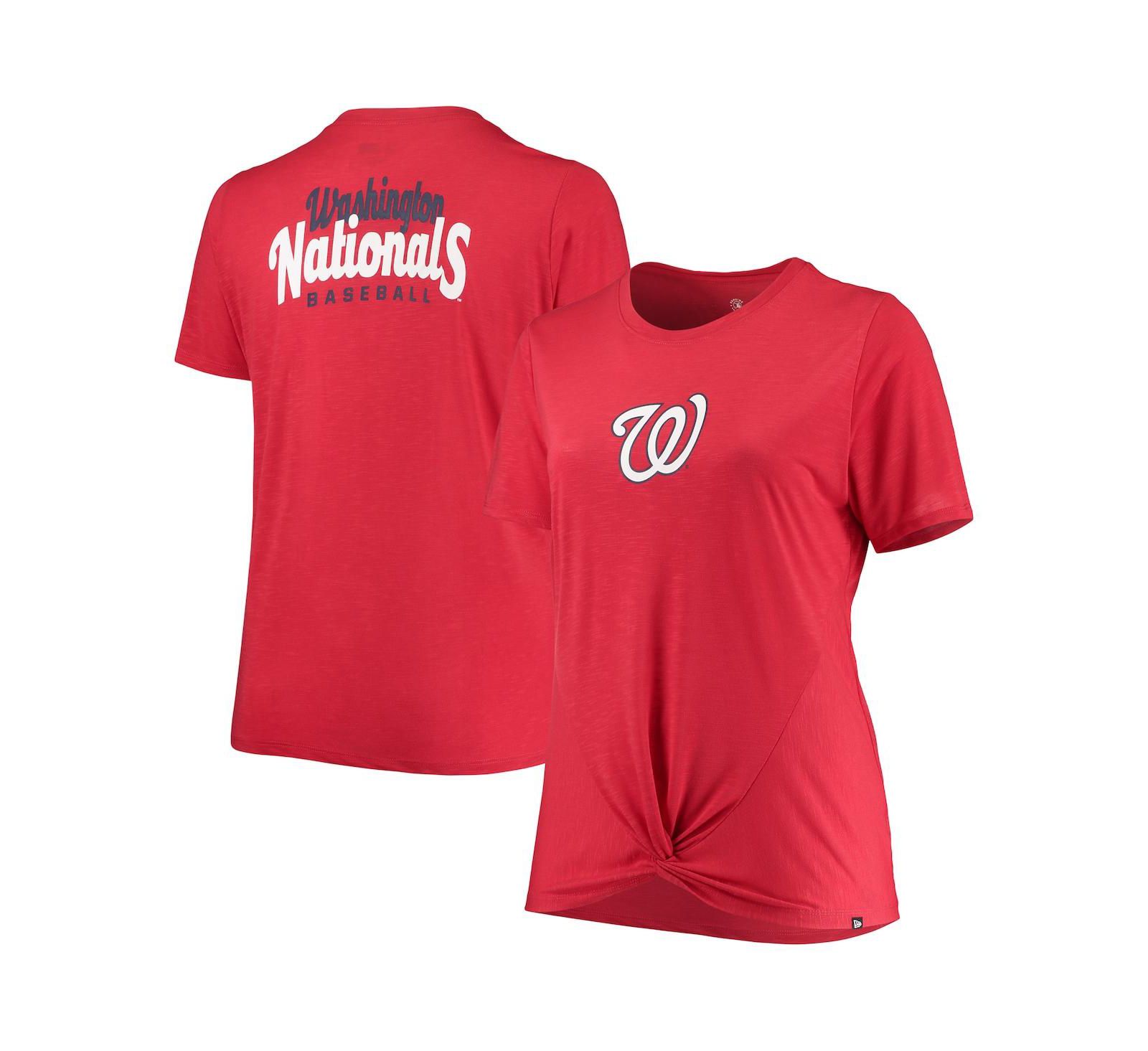 Женская футболка New Era Red Washington Nationals Plus Size 2-Hit Front Knot