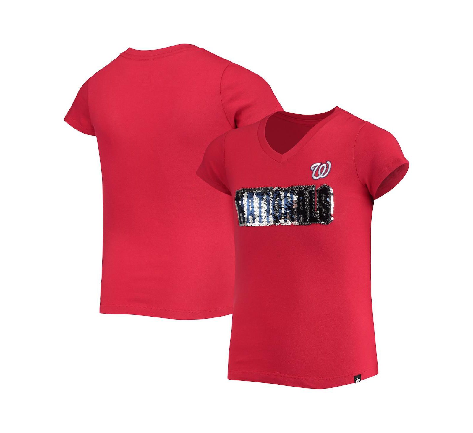 Big Girls New Era Red Washington Nationals Flip Sequin Team T-shirt