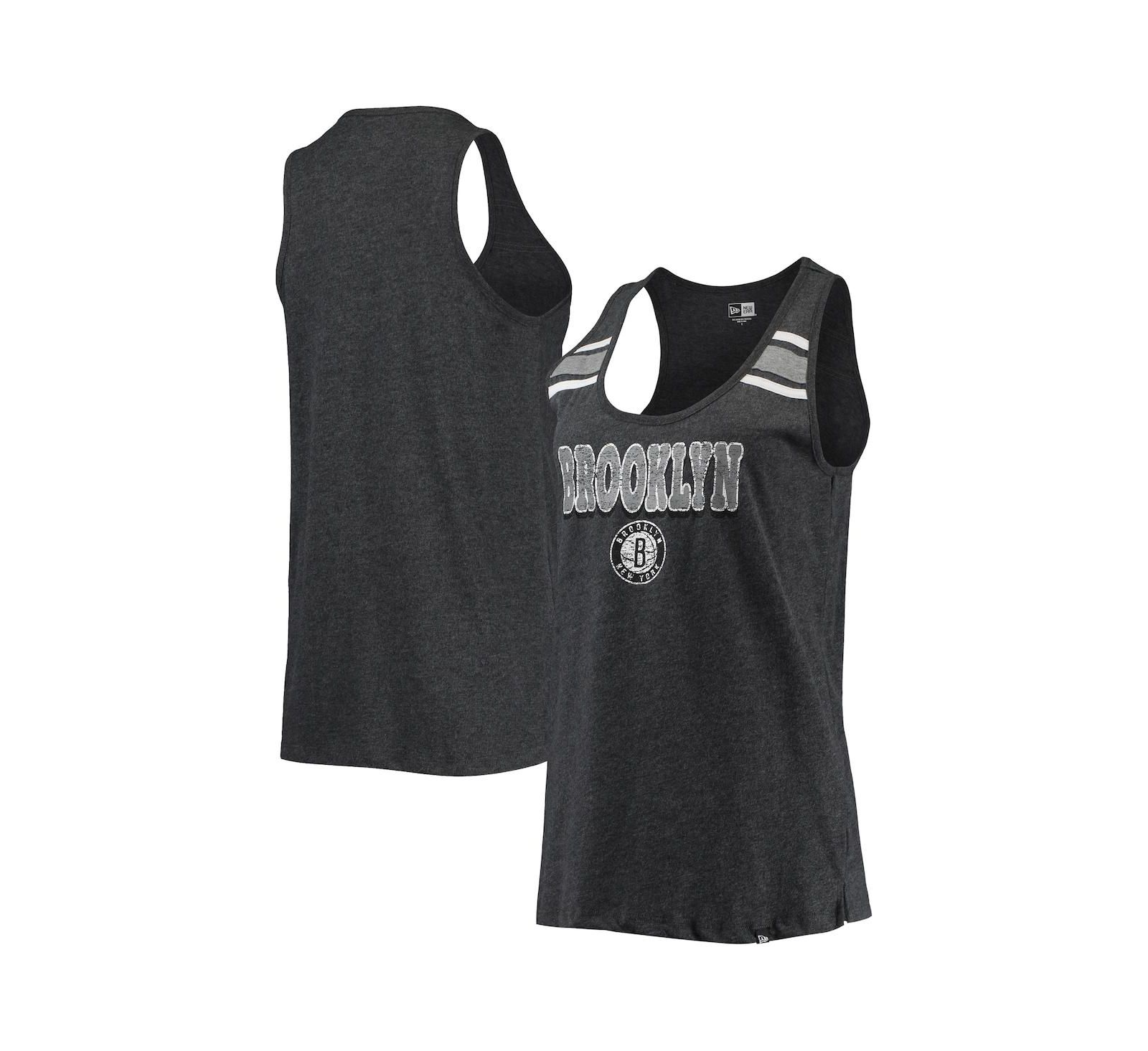 Женский майка-топ New Era Brooklyn Nets с глубоким вырезом и открытой спиной, цвет Heathered Black