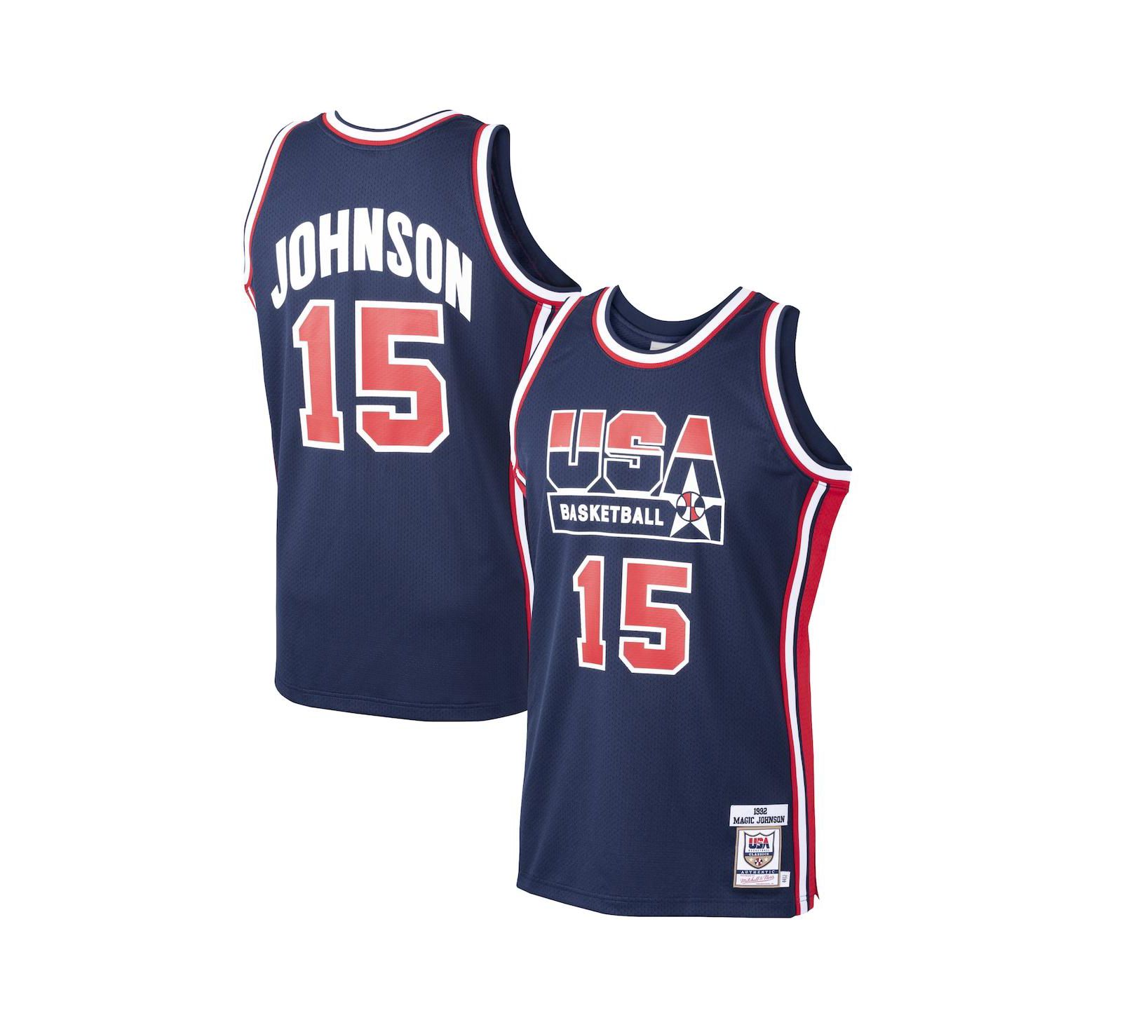 Мужская джерси Mitchell & Ness Magic Johnson USA Basketball Home 1992 Dream Team Authentic Navy