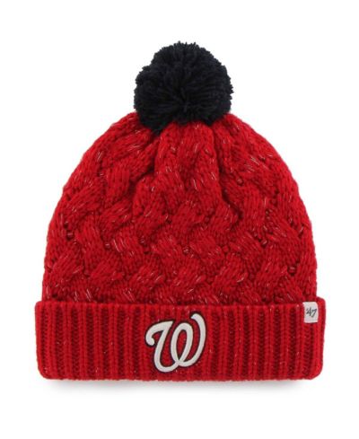 Женская вязаная шапка '47 Red Washington Nationals с помпоном
