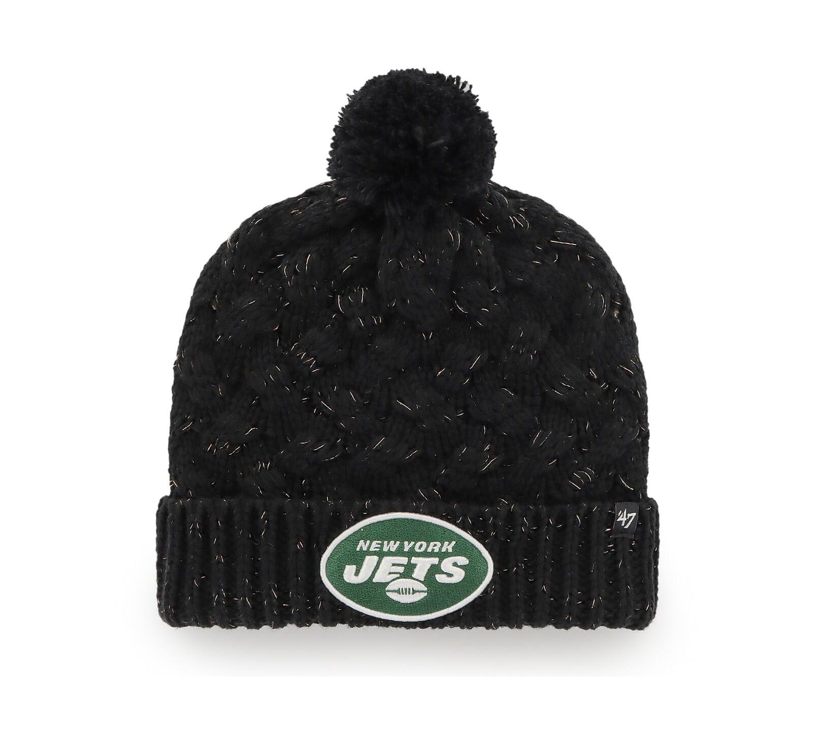 Women's '47 Black New York Jets Fiona Logo Cuffed Knit Hat with Pom