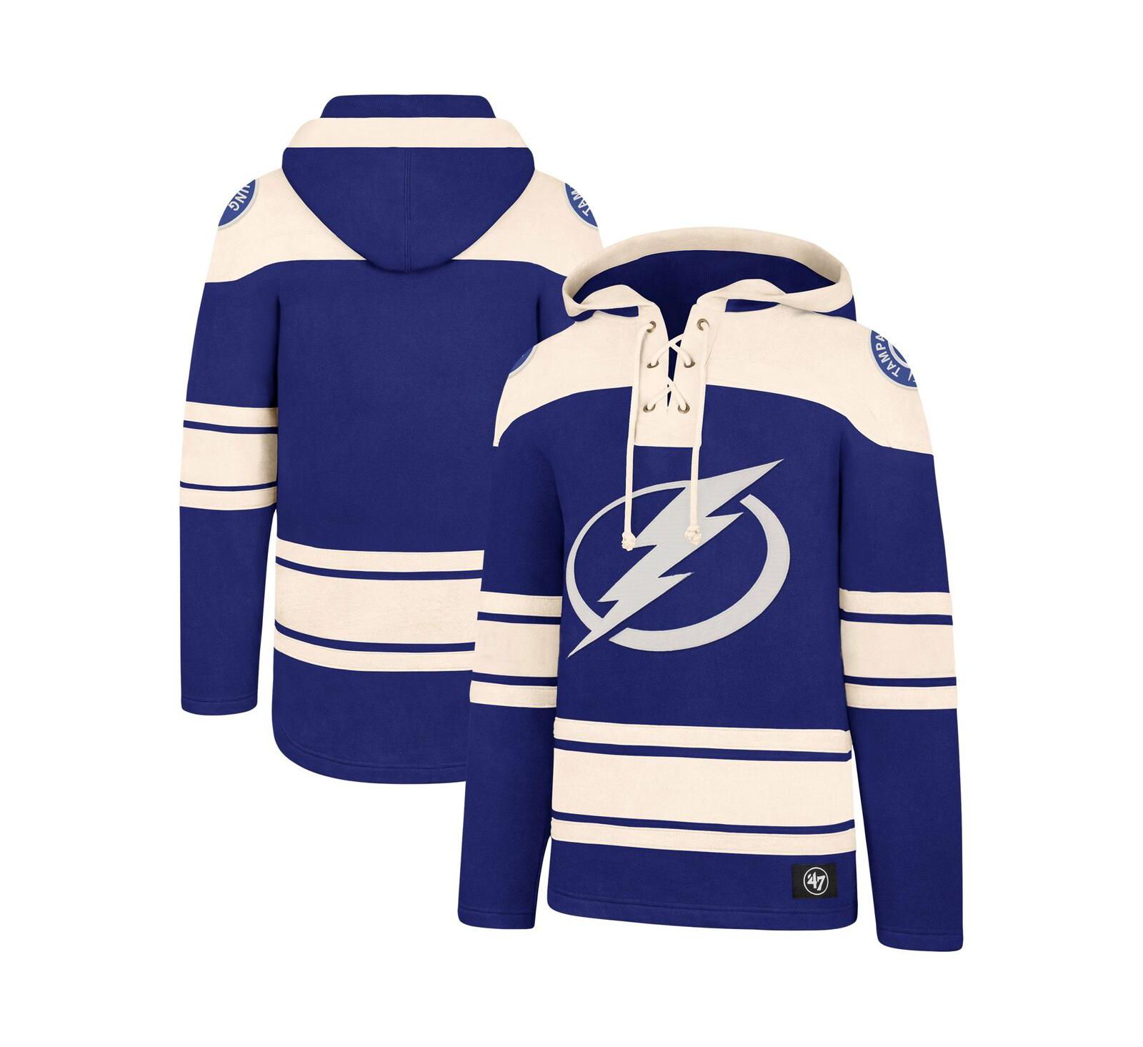 Men's '47 Brand Blue, Cream Tampa Bay Lightning Superior Lacer Pullover Hoodie