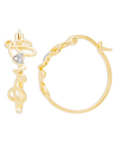 Diamond Accent Love Hoop Earrings in 14K Gold Plate