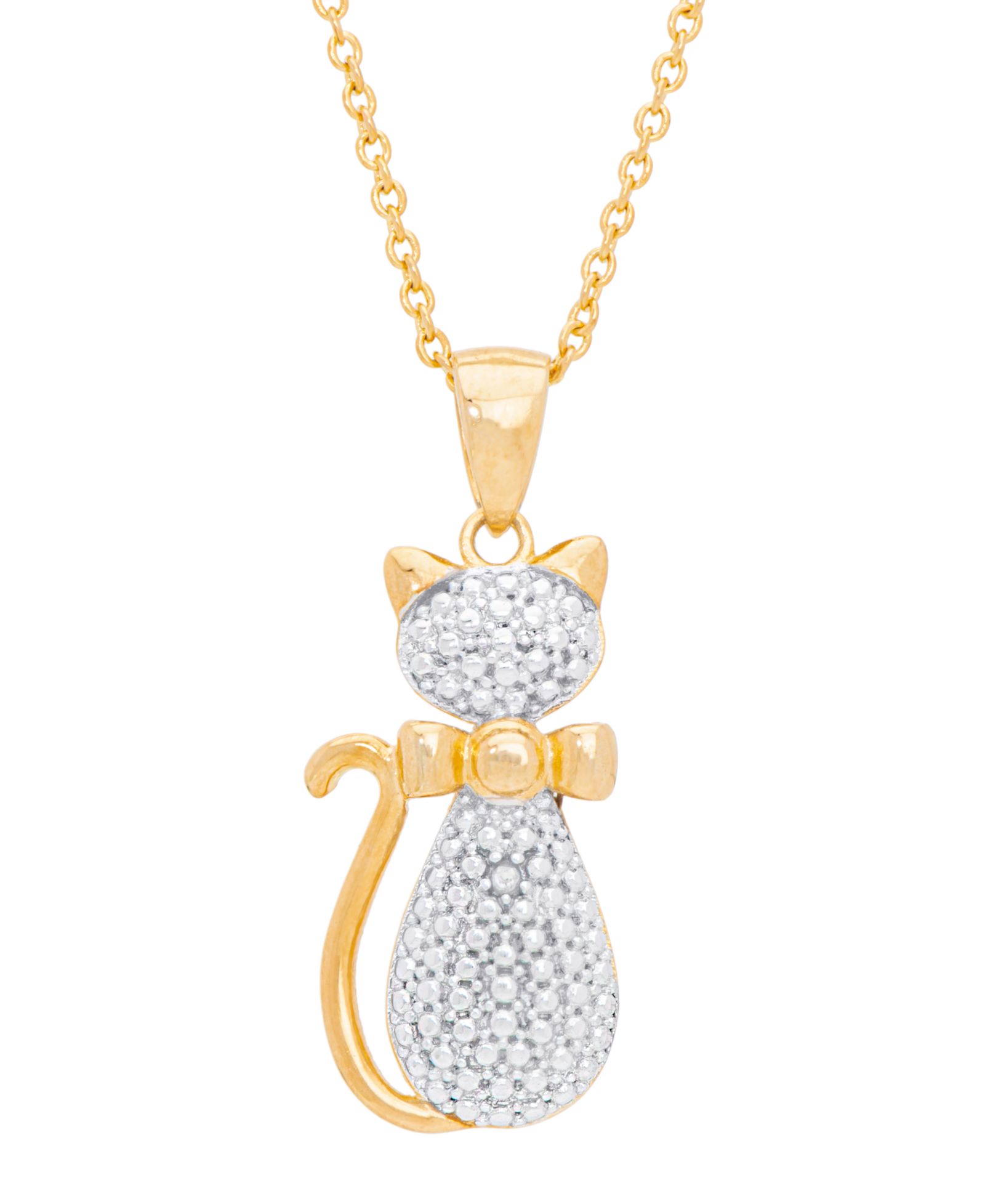 Подвеска Cat с бриллиантовым акцентом 18" ожерелье в позолоте 14K Gold Plate