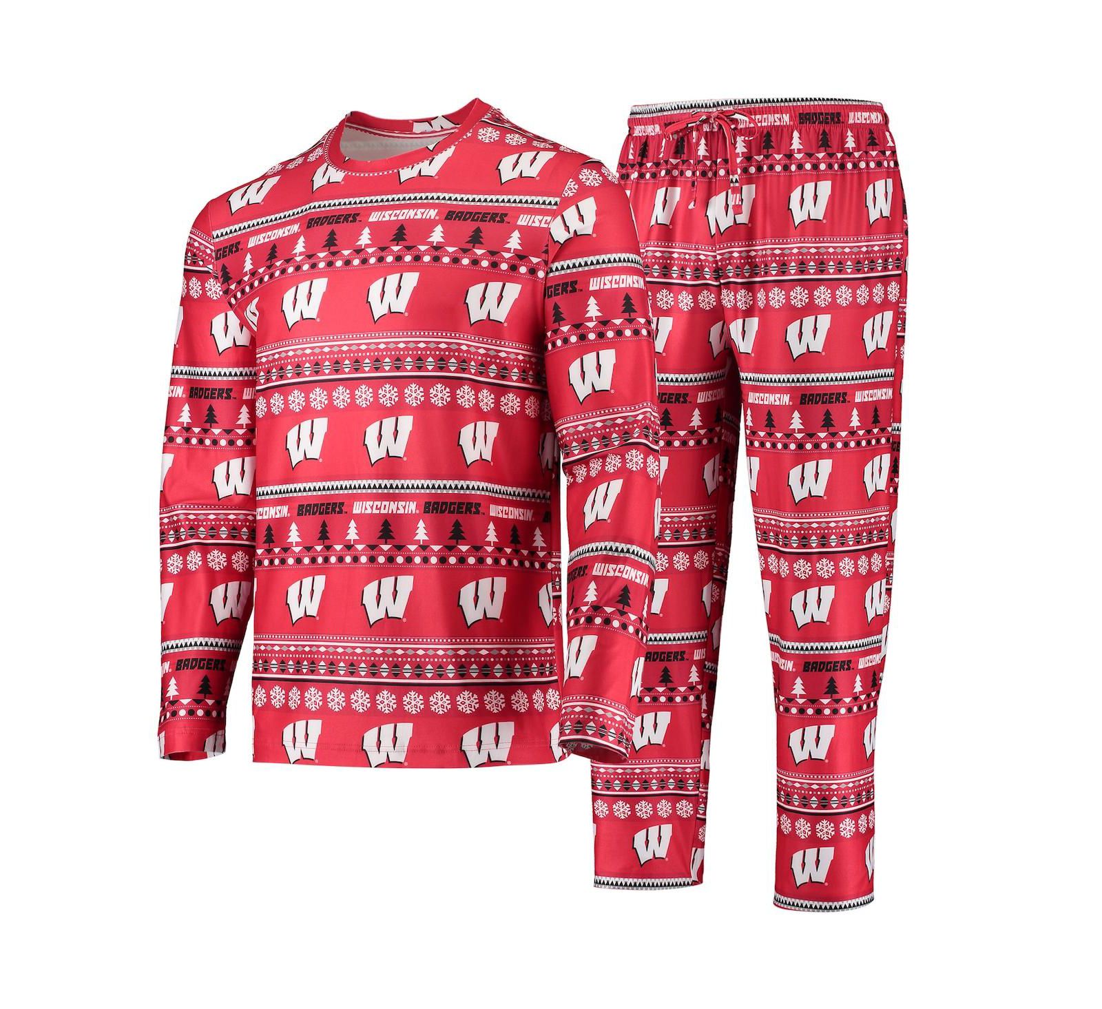 Men's Concepts Sport Red Wisconsin Badgers Ugly Sweater Long Sleeve T-shirt and Pants Sleep Set