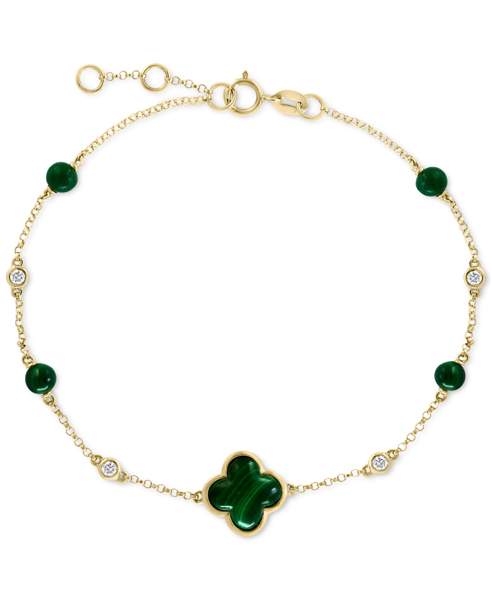 EFFY® Malachite & Diamond (1/20 ct. t.w.) Chain Bracelet in 14k Gold