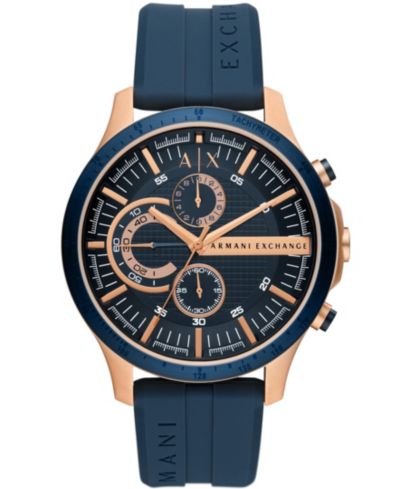 Men's Chronograph in Rose Gold-tone Plated Stainless Steel with Navy Silicone Strap Watch, 46mm