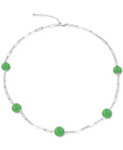 Ожерелье Dyed Green Jade Paperclip Sterling Silver 18" + 1-1/2" extender