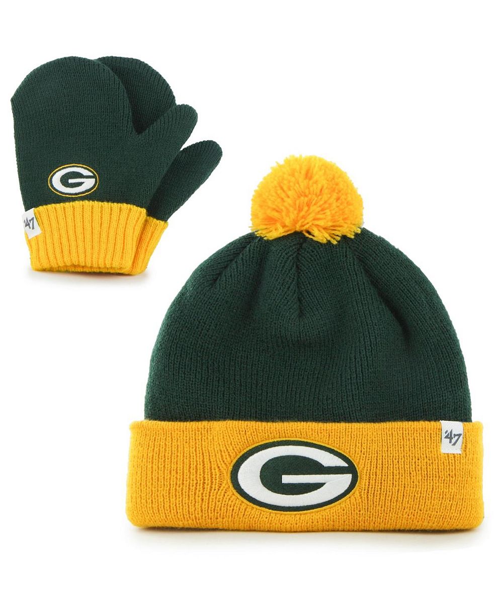'47 Brand Детский Green and Gold Green Bay Packers Bam Bam Cuffed Knit Hat with Pom and Mittens Set