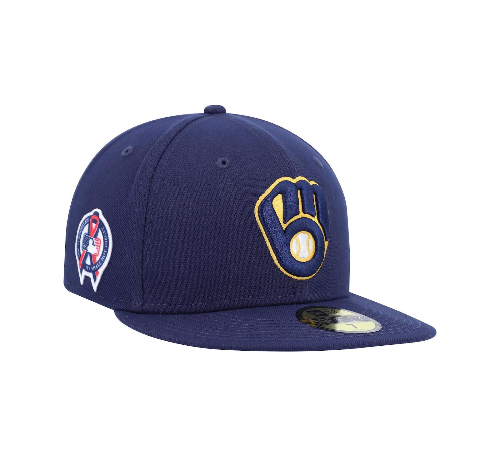 Мужская бейсболка New Era Milwaukee Brewers 9, 11 Memorial Side Patch 59Fifty Fitted