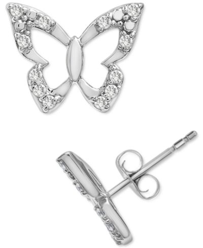 Wrapped™ серьги-гвоздики Diamond Butterfly (1/10 ct. t.w.) в 14k белом золоте