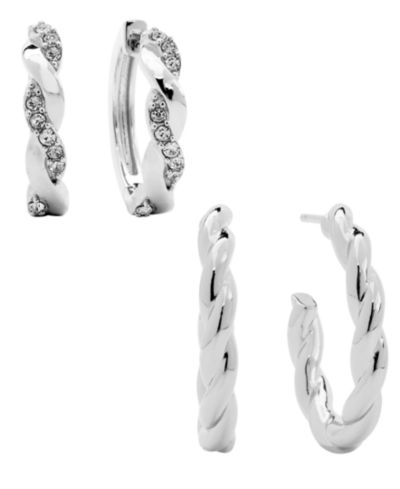 Women's Crystal Twist Hoop Earrings Set, 4 Pieces