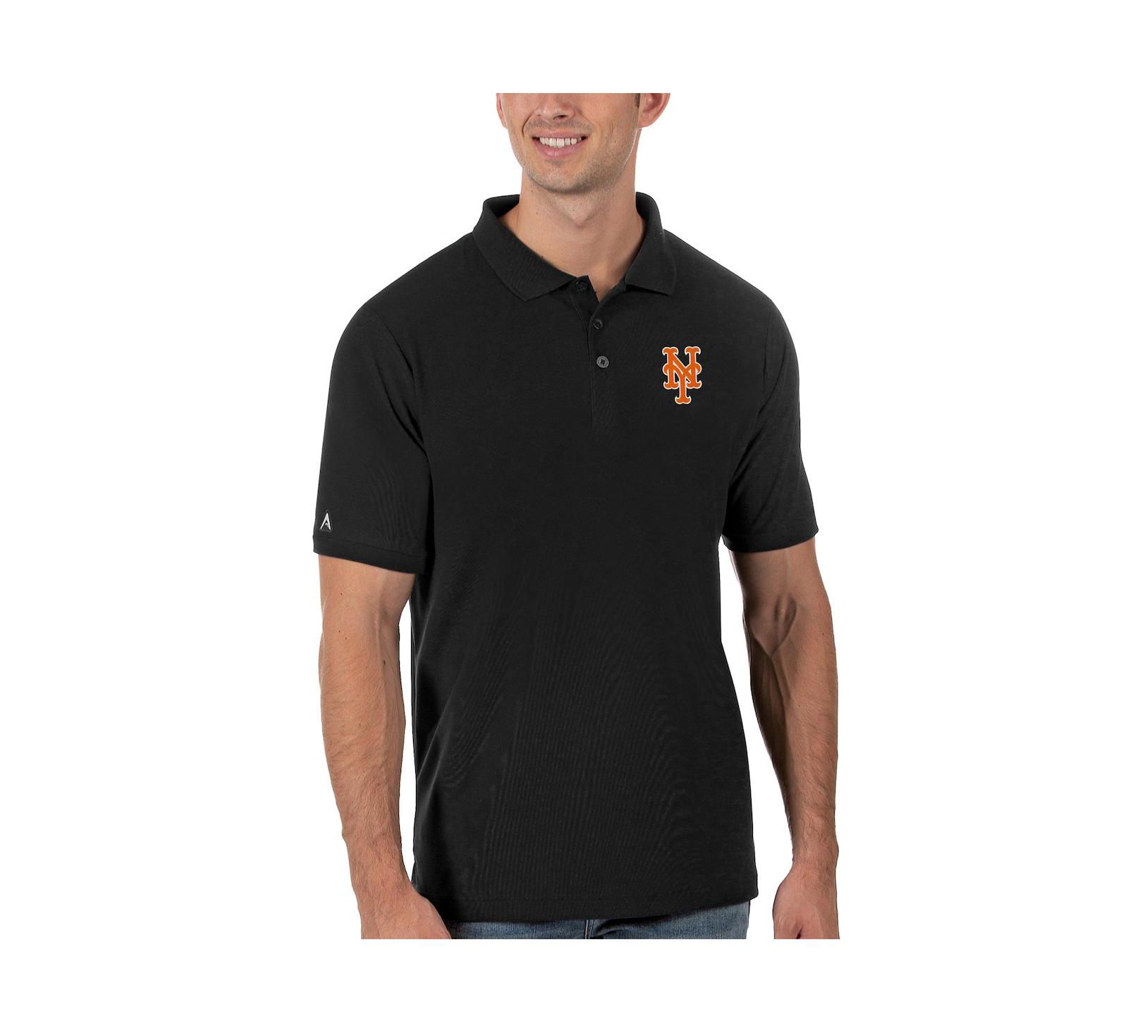 Men's Antigua Black New York Mets Legacy Pique Polo Shirt