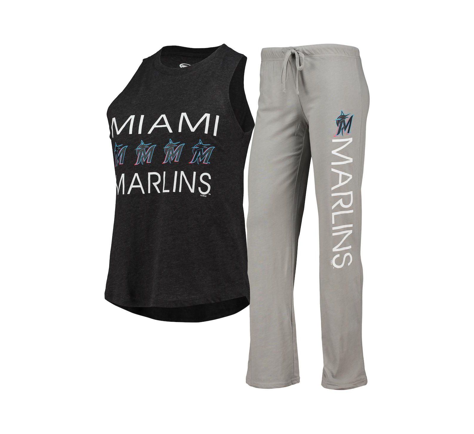 Women's Concepts Sport Gray, Black Miami Marlins Meter Muscle Tank Top and Pants Sleep Set