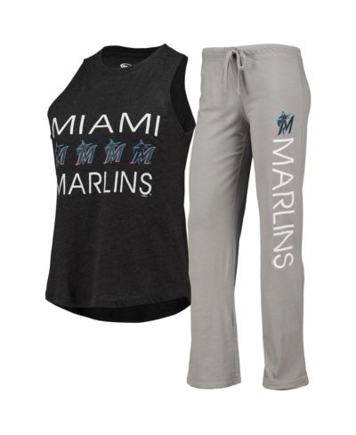 Women's Concepts Sport Gray, Black Miami Marlins Meter Muscle Tank Top and Pants Sleep Set