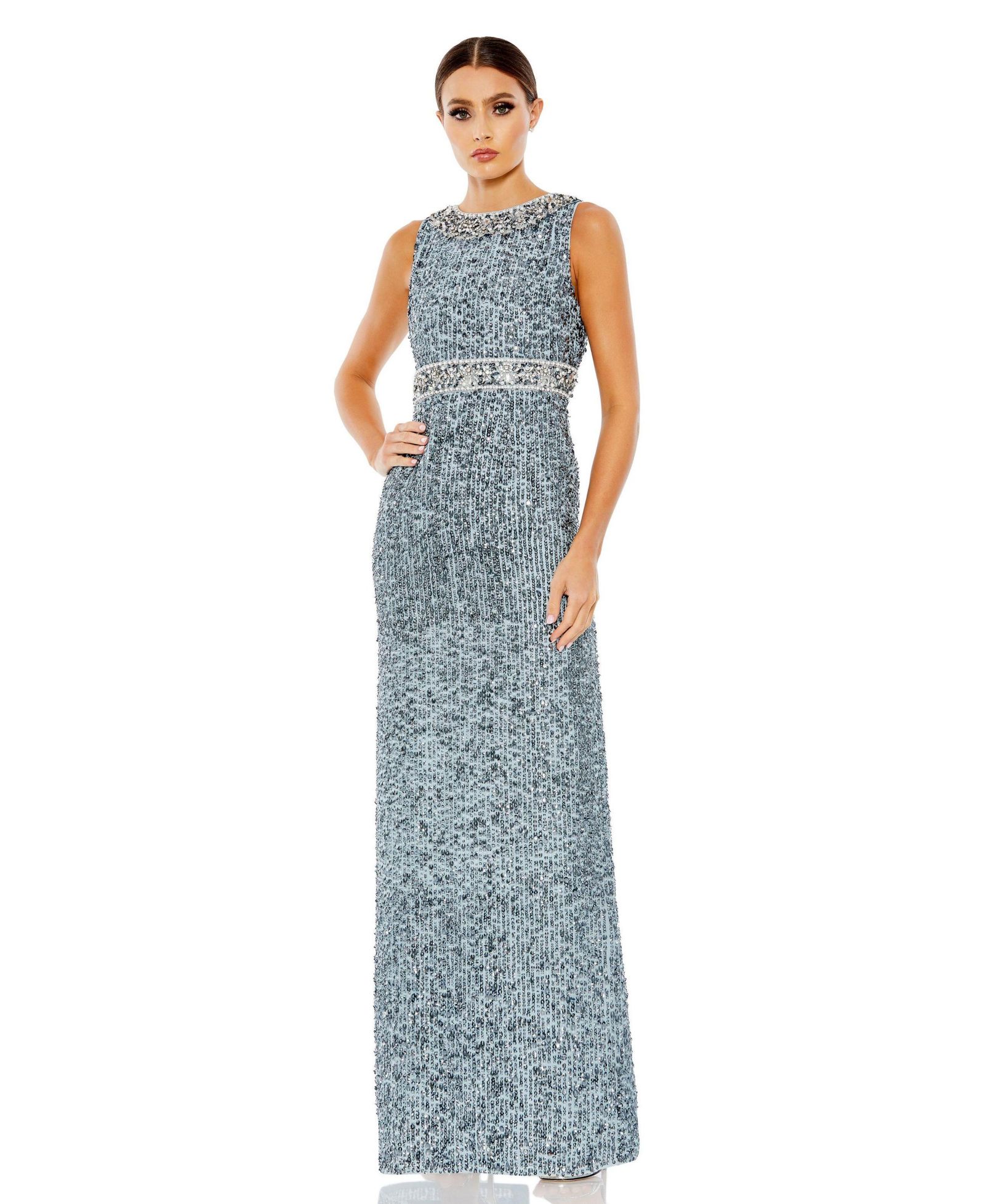 Mac Duggal Women's Sequined Sleeveless Embellished Neckline Gown