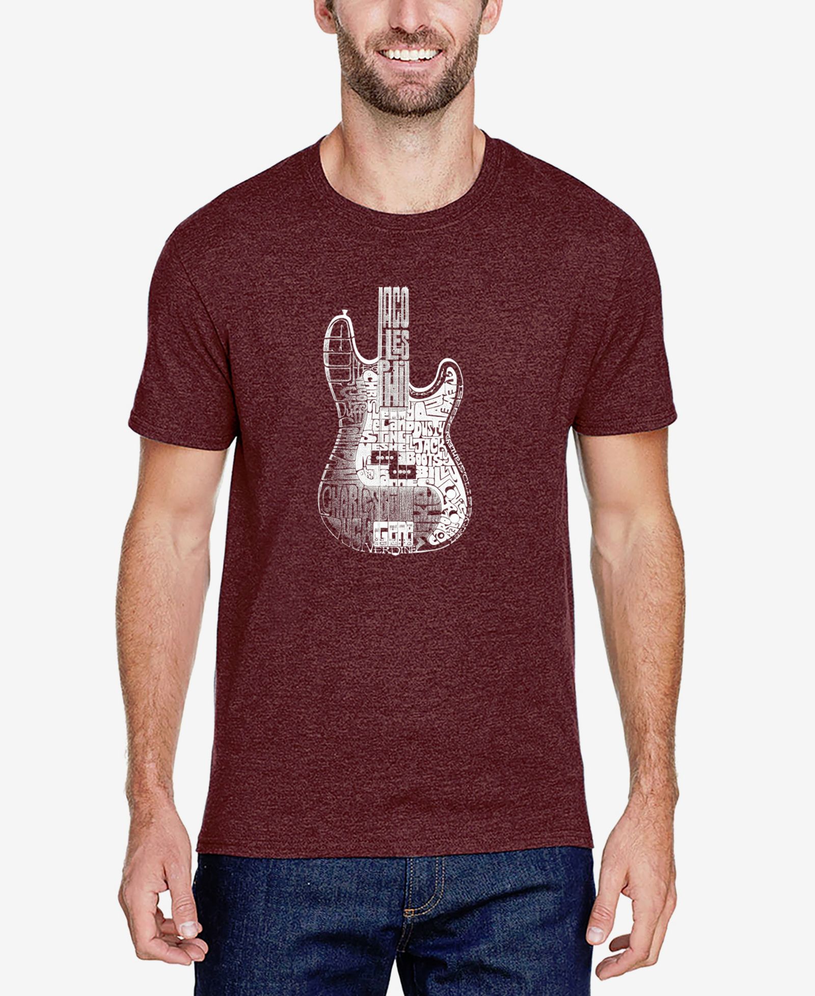 LA Pop Art Men's Cotton/Poly Blend Word Art Bass Guitar T-shirt