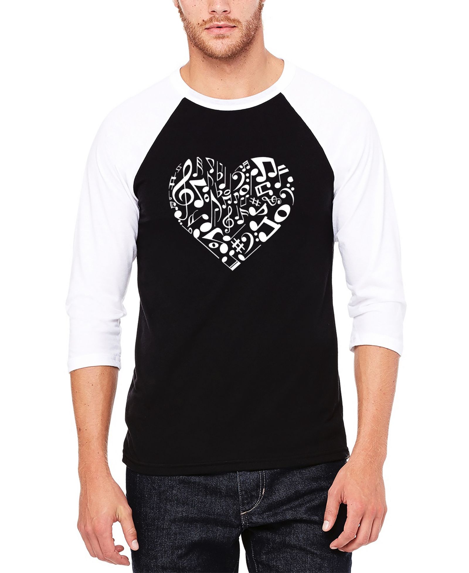 LA Pop Art Men's Raglan Baseball Word Art Heart Notes T-Shirt