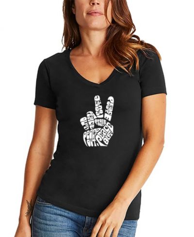 Футболка LA Pop Art Women's V-neck Word Art Peace Out