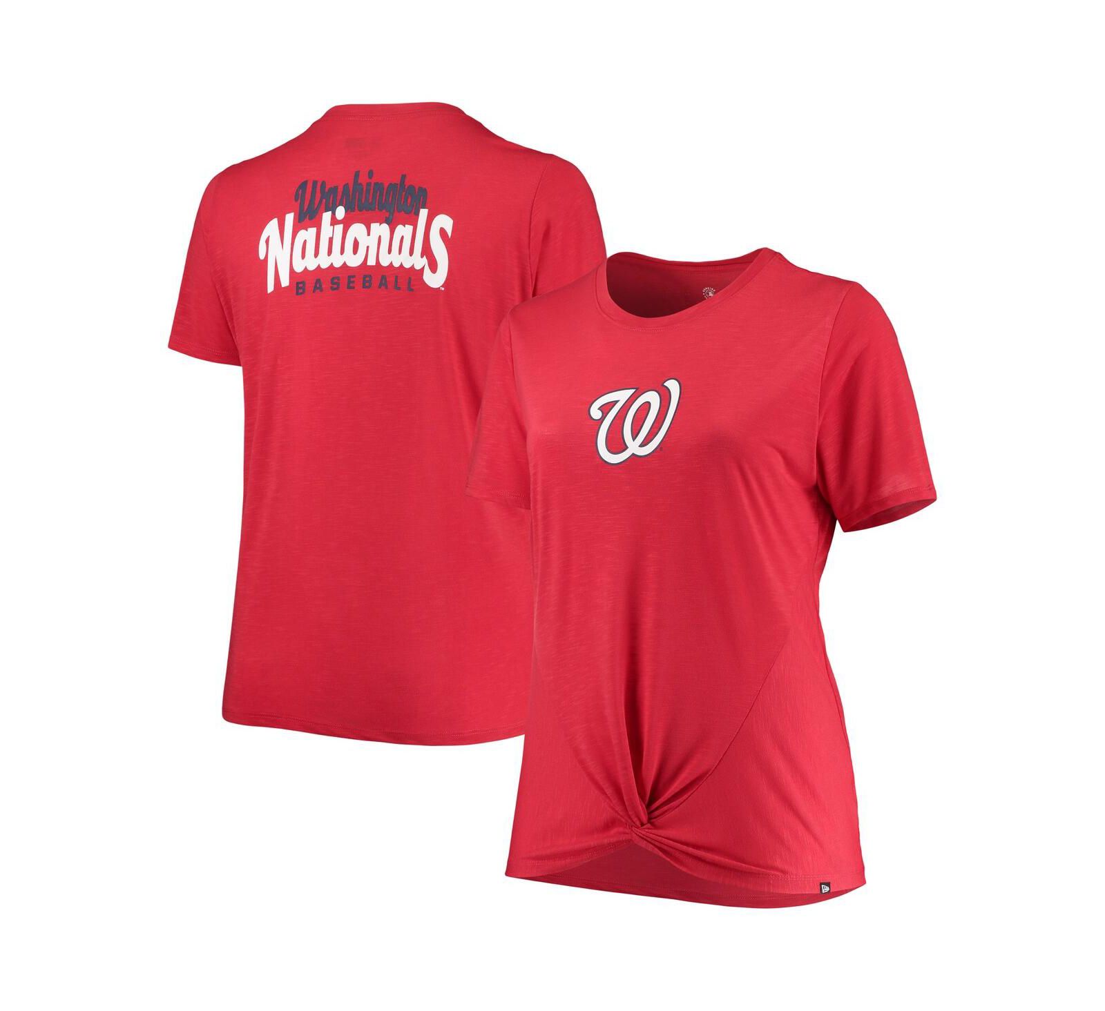 New Era Женская футболка Washington Nationals Plus Size с узлом спереди, красная