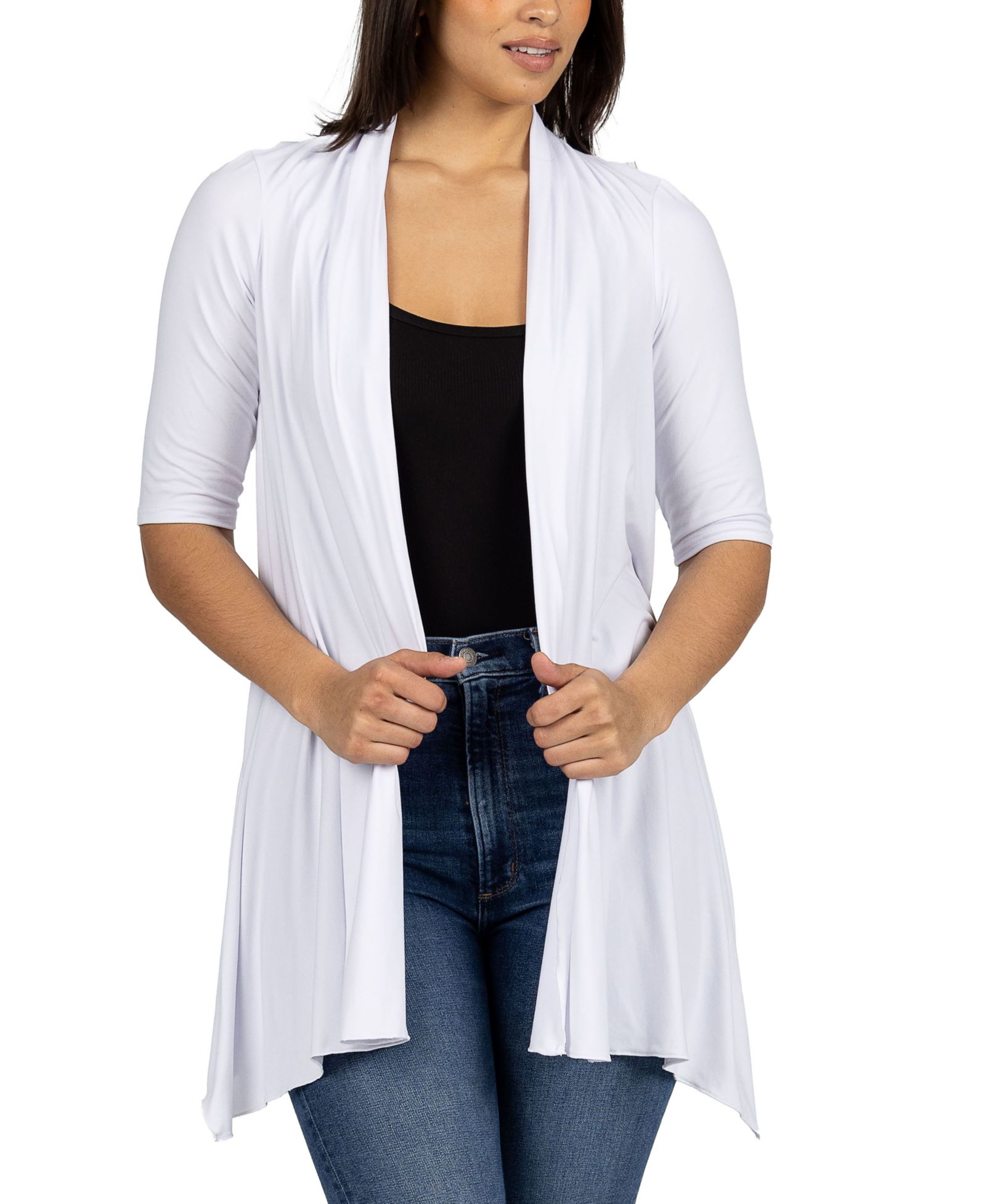 24seven Comfort Apparel Loose Fit Open Front with Half Sleeve Cardigan