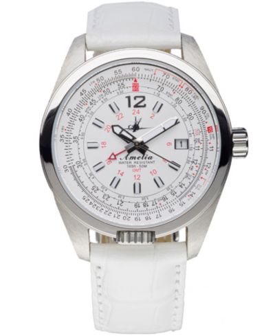 Женские часы Abingdon Co. Amelia GMT с ремешком из белой телячьей кожи, 40mm