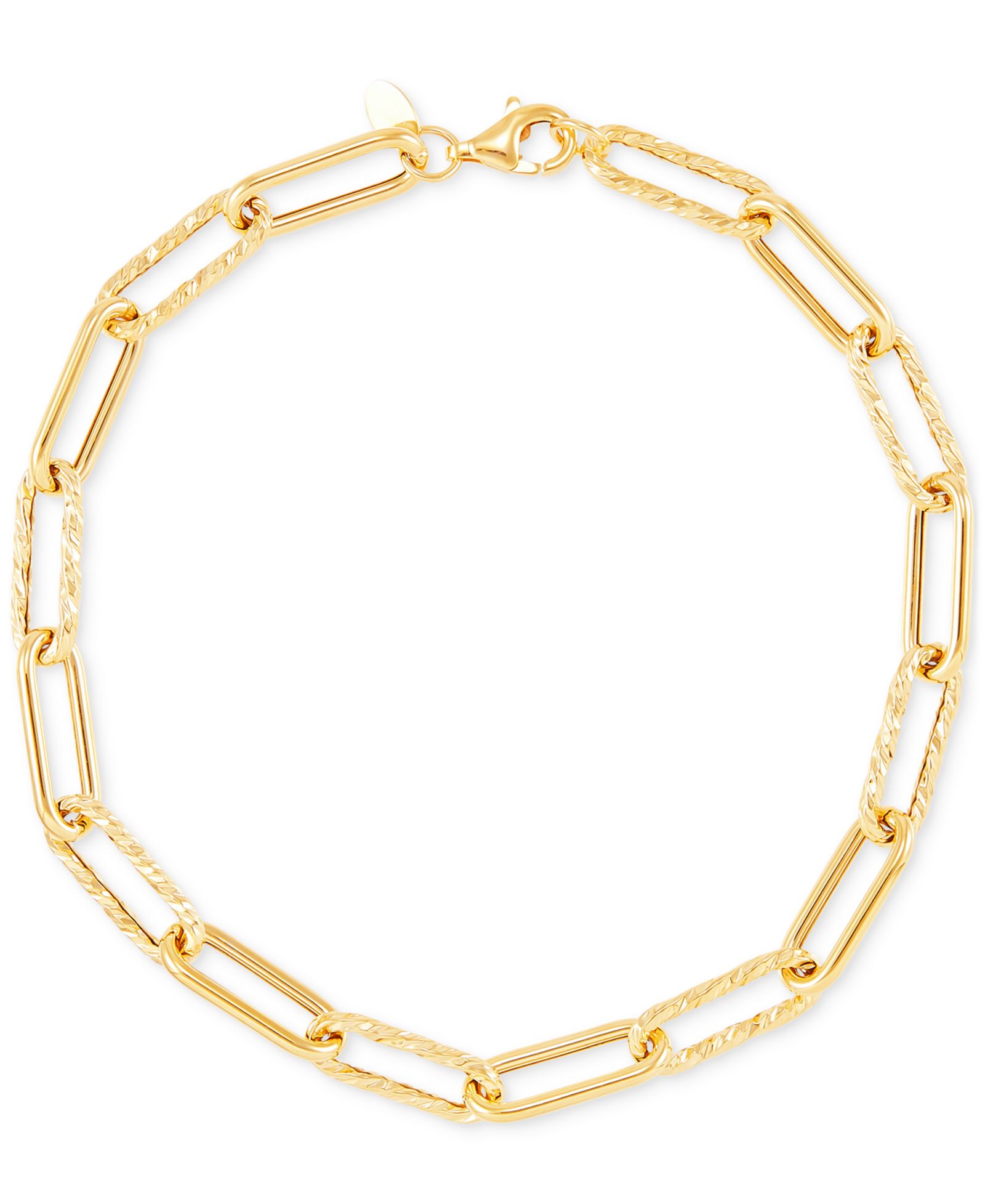 Браслет Macy's Polished & Textured Paperclip Link, 14k Gold