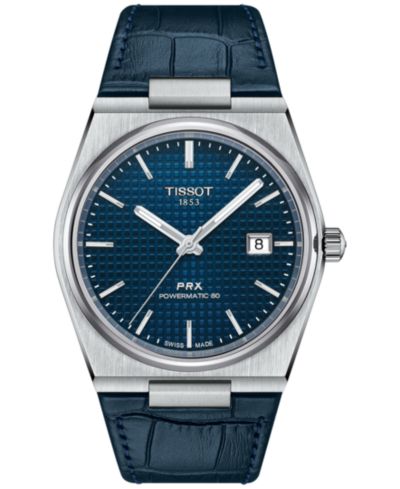 Мужские швейцарские автоматические часы Tissot PRX Powermatic 80 с синим кожаным ремешком 40mm