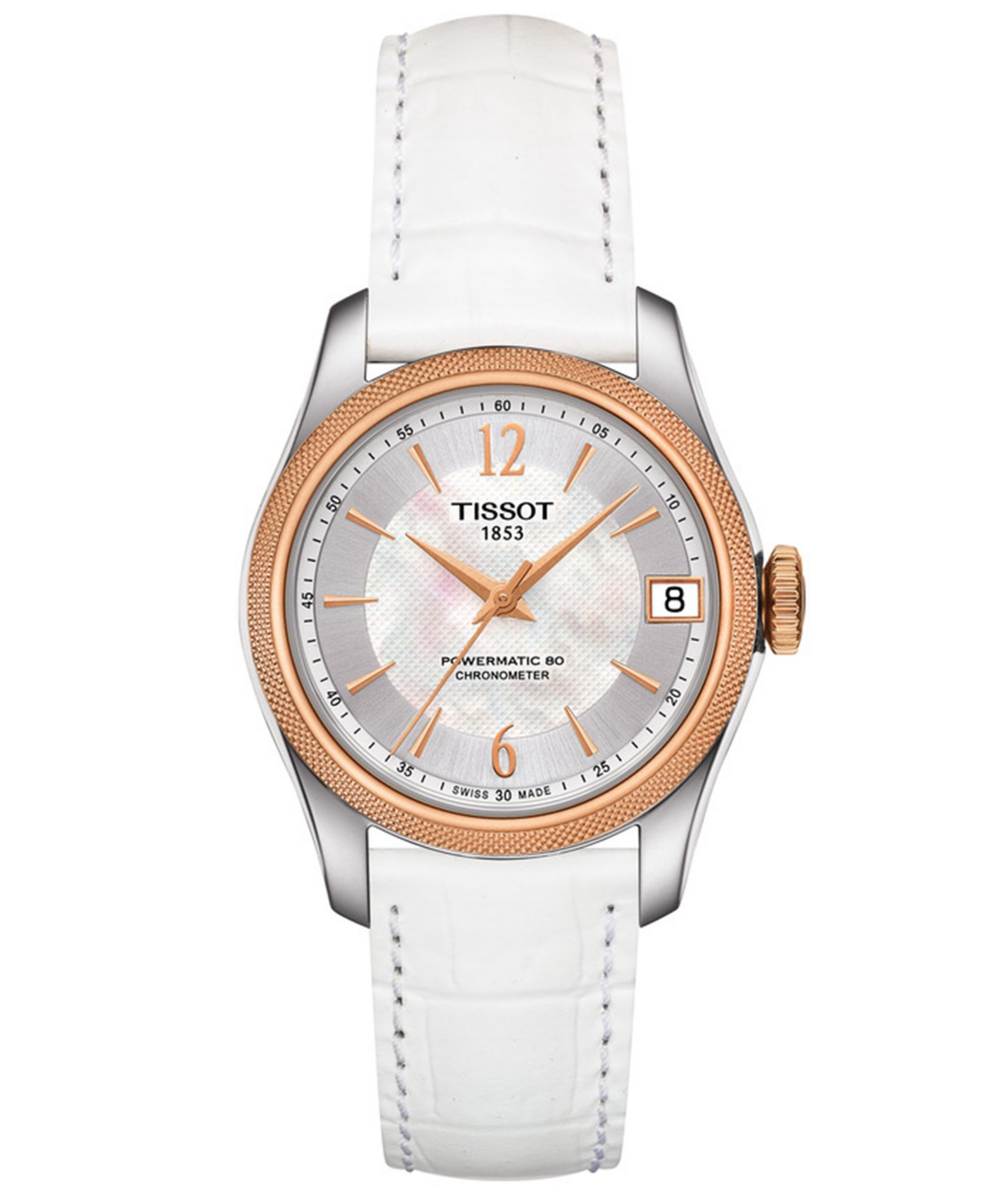 Tissot Women's Swiss Automatic Ballade Powermatic 80 COSC White Leather Strap Watch 32mm