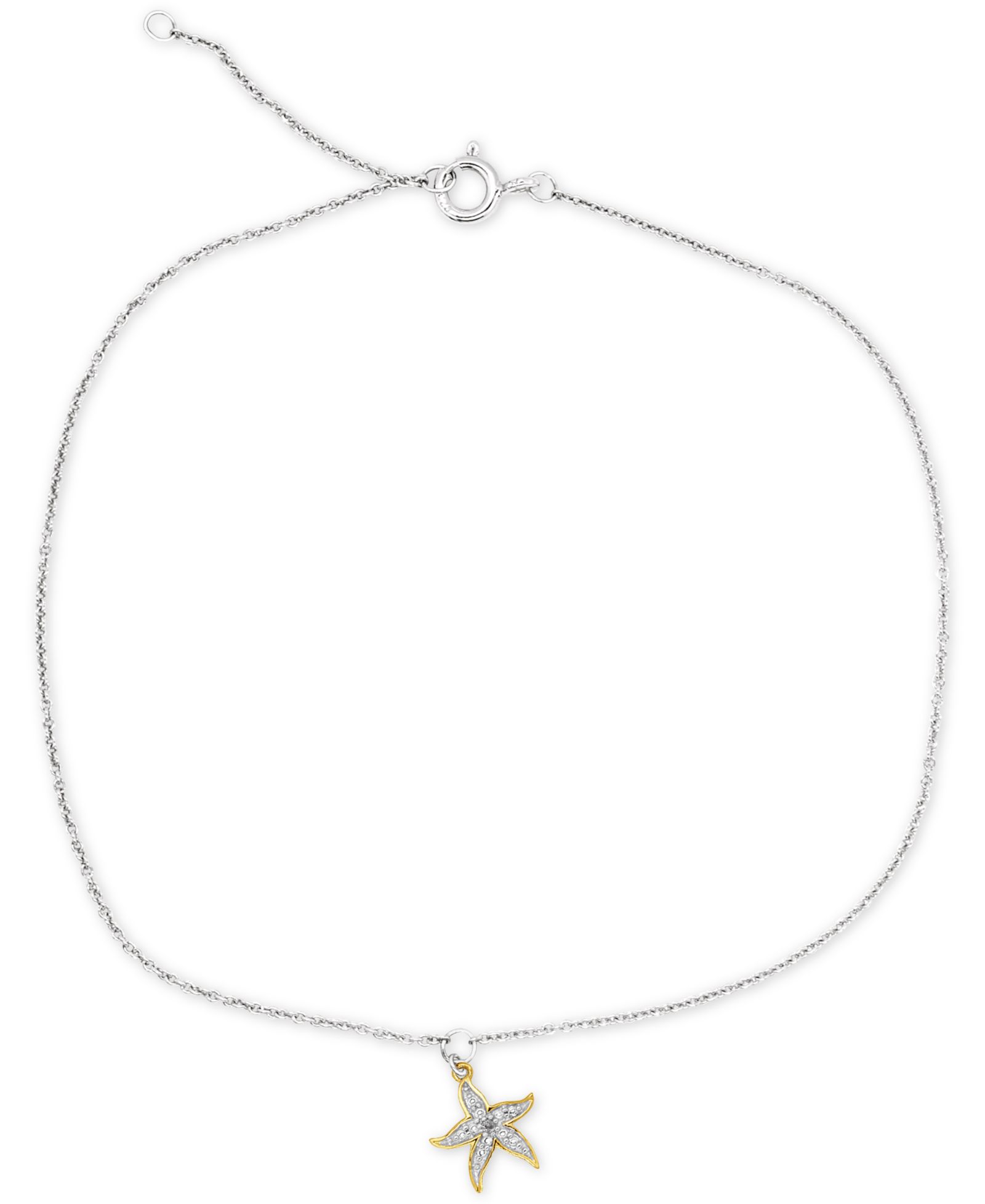 Macy's браслет на лодыжку Starfish с акцентом из бриллиантов в Sterling Silver & 14k Gold-Plate