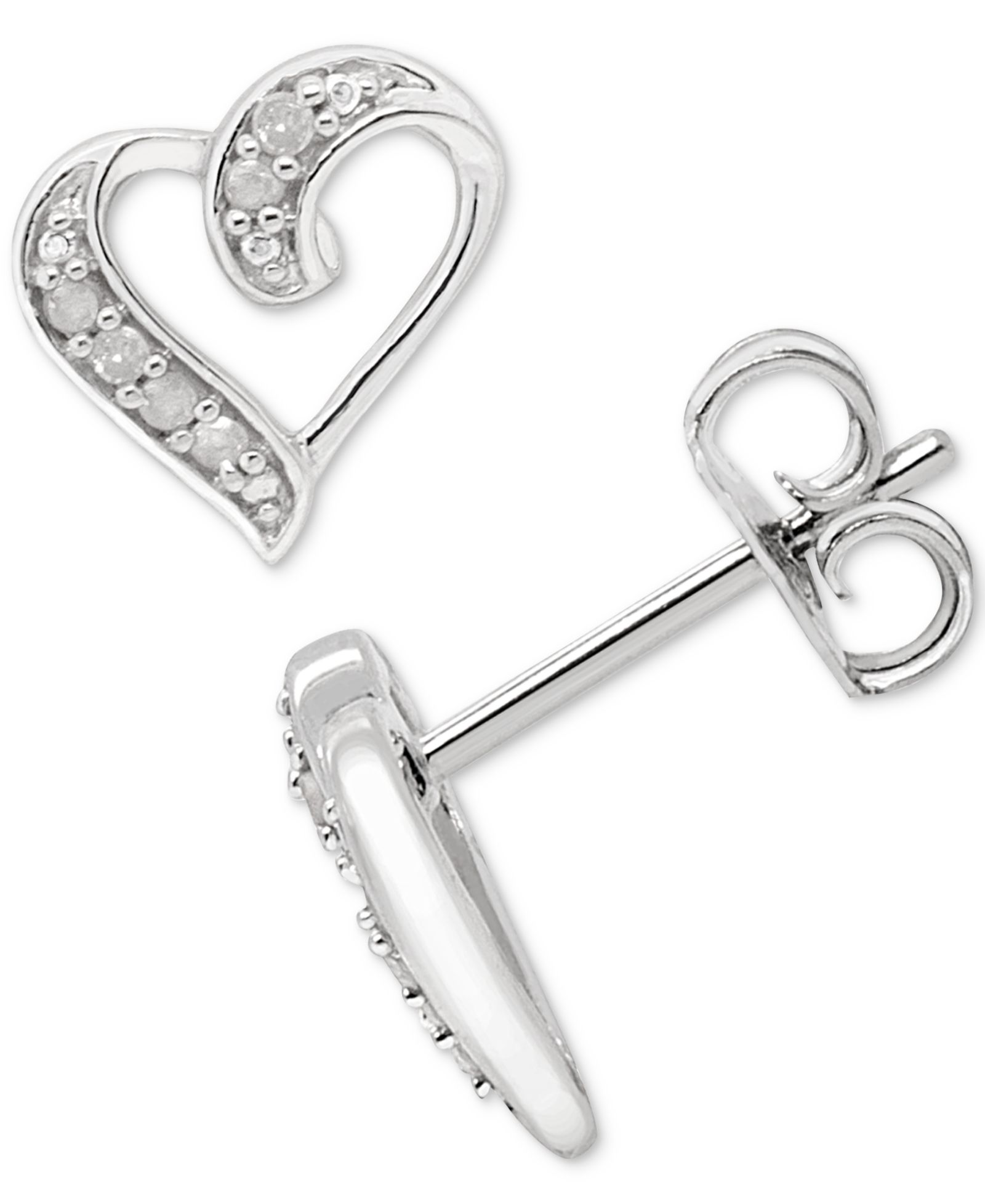 Серьги-гвоздики Diamond Open Heart в Sterling Silver (1/10 ct. t.w.)