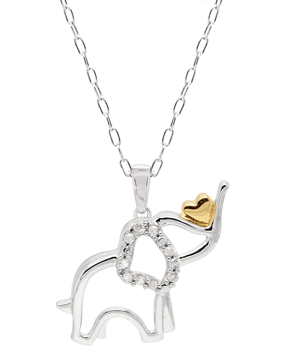 Macy's ожерелье-подвеска Diamond Elephant Heart из стерлингового серебра и позолоты 14k