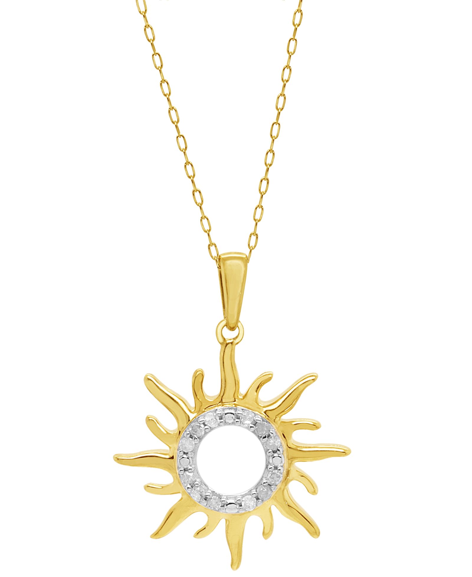 Подвесное ожерелье Diamond Sun 18" с бриллиантами (1/10 ct. t.w.) из стерлингового серебра и позолоты 14k