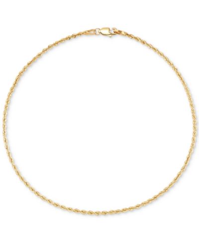 Lightweight Glitter Rope Link Ankle Bracelet in 10k Gold