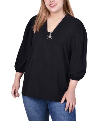 Топ Plus Size с пышными рукавами и отстегивающимся ожерельем NY Collection