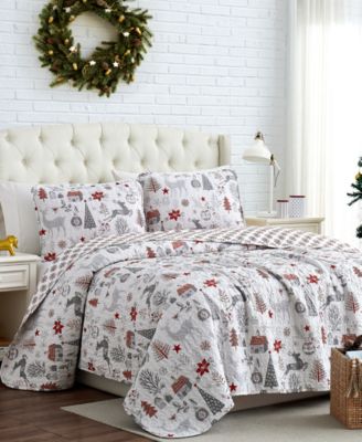 Southshore Fine Linens Holly Jolly Lane Oversized Reversible 3-Pc. Quilt Set, King/California King