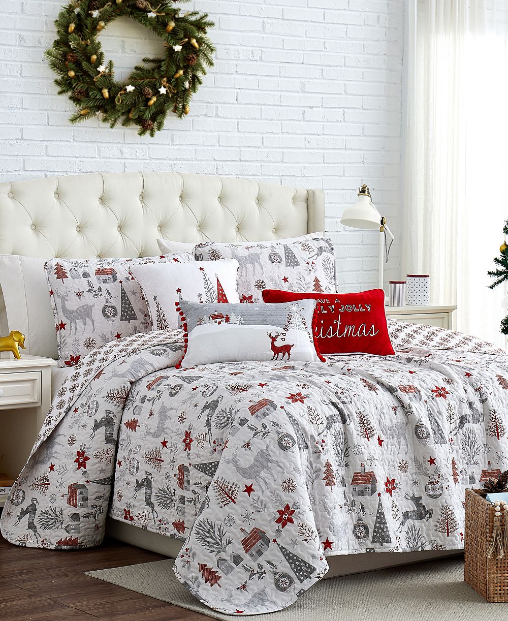 Southshore Fine Linens Holly Jolly Lane Oversized Reversible 6-Pc. Quilt Set, King/California King