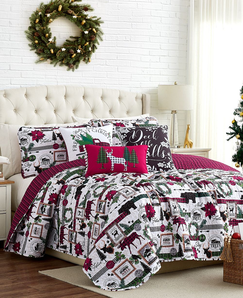 Southshore Fine Linens Двусторонний комплект стеганого одеяла Merry Town Christmas, 6 предметов, Full/Queen